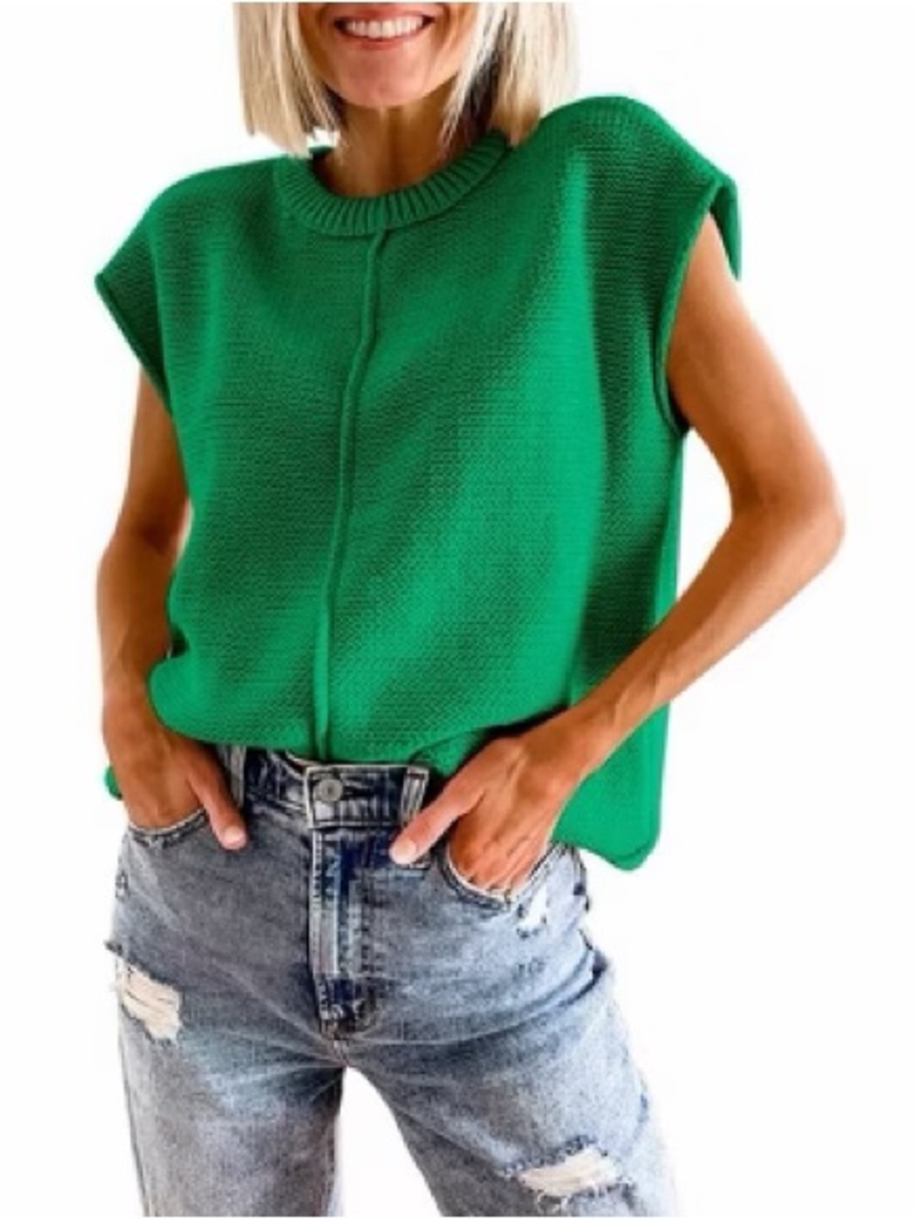 Sleeveless Knit Top in Green - Women Tops